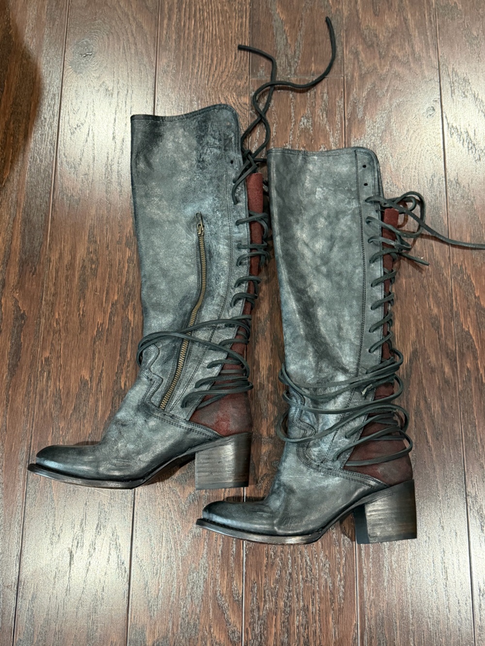 FREEBIRD BY STEVEN COAL BLACK Knee TALL Lace Up BOOT Women Size 7 - Picture 7 of 9